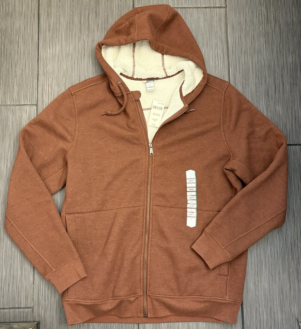 Duluth Men’s Burly Thermal Sherpa Lined Hoodie Size Large Brown Full Zip
